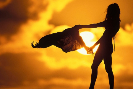 In the sun - rise, sunset, girl, sun