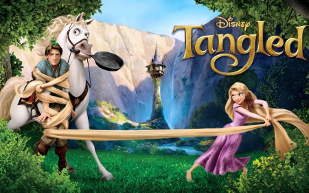 tangled - fun, princess, flynn, couple, girl, movie, rapunzel, funny, entertainment, horse, man, max, disney, tangled, movies