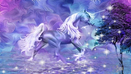 purple unicorn - purple, wallpaper, fantasy, unicorn