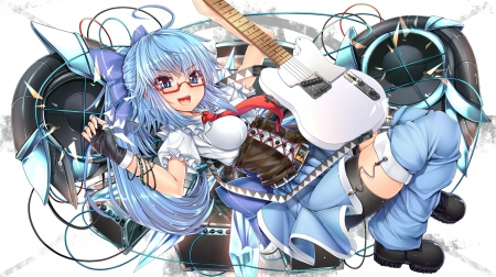 Guitar - Girl, Long Hair, Guitar, Cant think of a fourth, Blue Hair