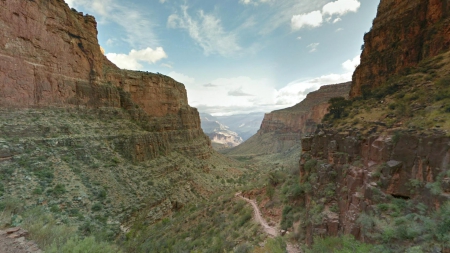 wonderful grand canyon trail - cliffs, clouds, trail, canyon