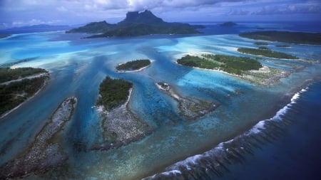 fantastic view of islands in a coral reef - coral reef, view, sea, islands