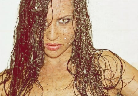 Rain girl - rain girl, girl, rain, eyes, brunette, photo