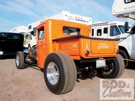 32 Cab On A 34 Frame - orange, ford, classic, hotrod