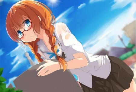 School Girl - anime, water, megane, school, girl, cute