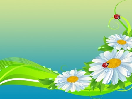 Daisies and ladybugs - ladybug, daisy, vector, flower