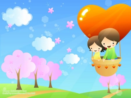 Children - children, vector, tree, balloon