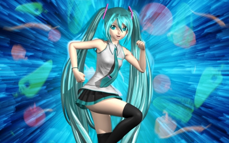 Po Pi Po - realistic, female, hot, anime girl, anime, miku, cute, dancing, hatsune miku, sexy, dance, girl, twintails, long hair, cg, hatsune, vocaloids, hd, abstract, 3d, vocaloid, green hair