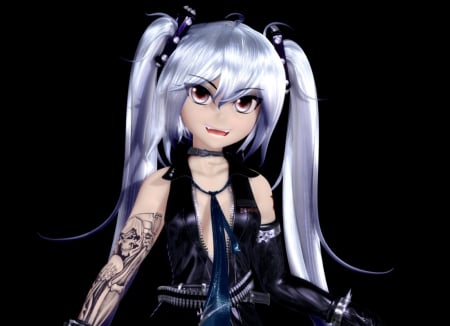 Sleeveless - anime, vocaloid, female, hagane miku, hatsune miku, gloomy, evil, long hair, dark, gloom, hd, creepy, tattoo, anime girl, realistic, twintails, hot, hagane, girl, darkness, cg, sinister, miku, cute, hatsune, 3d, sexy, vocaloids, eerie