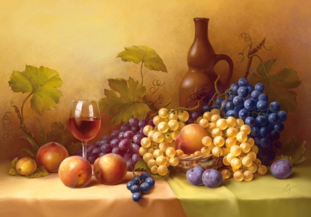 Still Life - grapes, abstract, fruits, stilllife