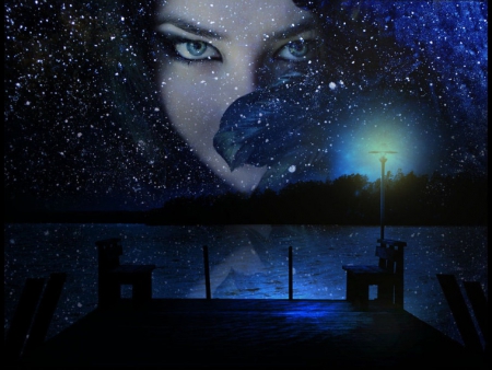 Face of Night - abstract, fantasy, lady, blue