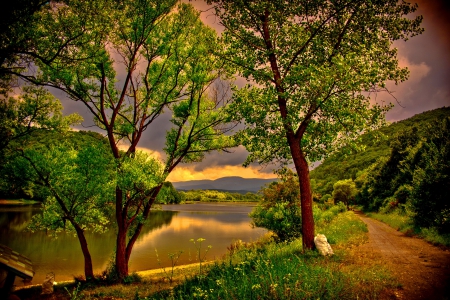 Lake calmness - nice, lake, sky, trees, water, shore, lovely, spring, serenity, calm, nature, quiet, tranquil, river, beautiful, green