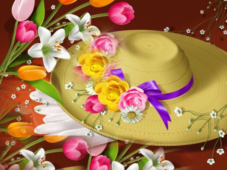 ~Beauty Hat~ - hat, flowers, nature, beautiful