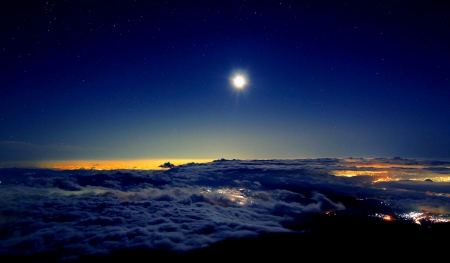 CITY beneath DARK CLOUDS - moon, night sky, sky, landscape, light, night, dark, japan, clouds, city, lights