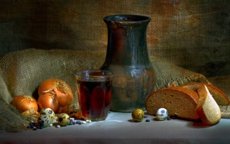 Still life - bread, still life, jar, glass