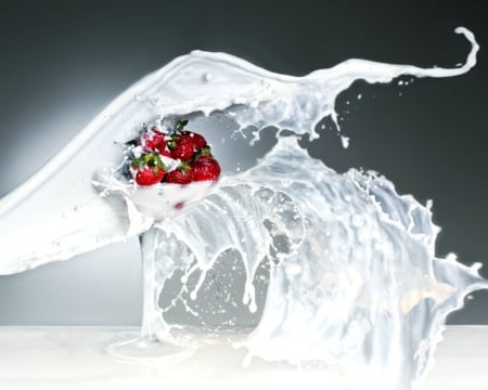 Milk splash - milk, splash, white, fruits