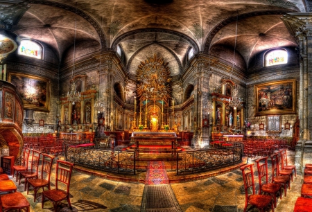 Church Interior - construction, chairs, walls, hdr