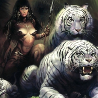 fantasy girl and tigers