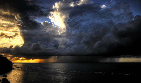 Enormous - ocean, rain, beautiful, clouds, water, sunset