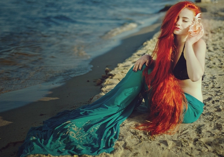 Mermaid - red, mermaid, hair, woman