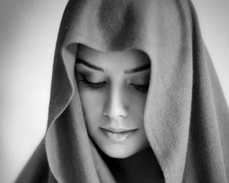 Pretty face - veil, black and white, face, woman