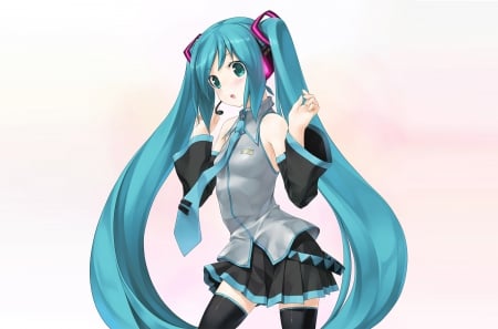 Miku - hatsune miku, vocoloid, 01, pigtails, long hair, voco, blue hair, hatsune, blue, tie, miku, cant think of a fourth