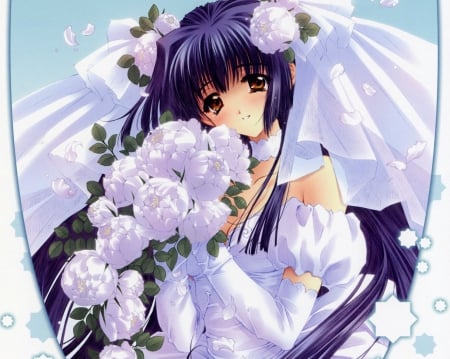 Pretty Bride - nice, beauty, marry, female, hot, bride, anime girl, bouquet, elegant, white, gorgeous, pretty, married, anime, cute, wedding, wed, sexy, veil, girl, lovely, floral, beautiful, sweet, flower