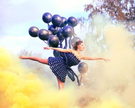 Balloon dress - dance, girl, smokes, balloon, model, artistic