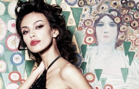 Madalina Ghenea - red, black, beauty, model, actress, madalina ghenea, girl, white, painting, woman, green