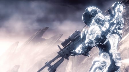 White Ghost - skull, white, ghost, sniper, halo, fog, hazed, spartan