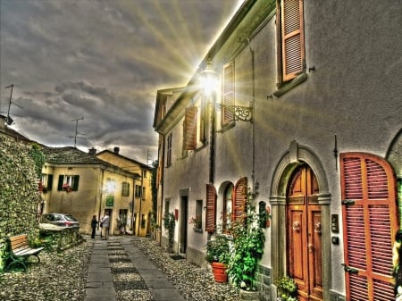 City - houses, street, city, lamp, house, hdr, photo