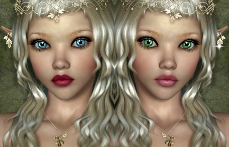 Zodiac Twins For My Dear Friend Luna - abstract, girls, fantasy, art