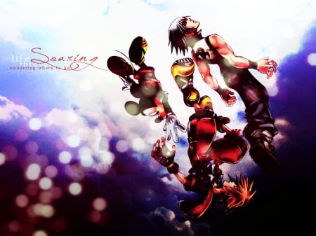 ~Soaring~ - clouds, falling, square enix, sora, mickey, kingdom hearts, riku, friends, disney, video game