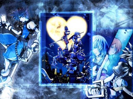 ~Kingdom Hearts~ - goofy, sora, kairi, kingdom hearts, donald, riku, friends, heart shaped moon, video game