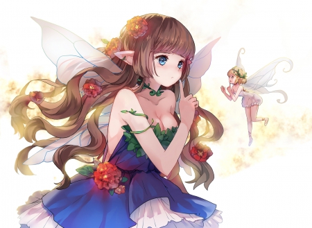 Shh - Wings, Fairy, Girls, Dress, Blue, Girl, Cant think of a fourth, Elf, Roses