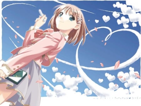 Anime Girl - girl, cute, clouds, anime