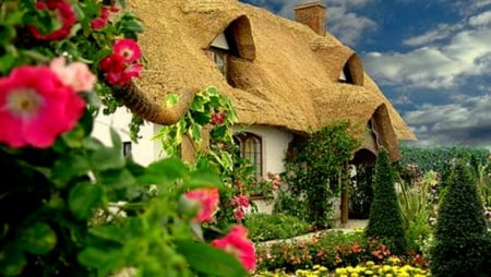 Flower Garden Cottage Houses Architecture Background