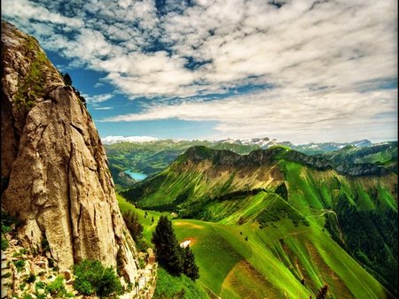 GREEN VELVET - montain, rock, green, grass