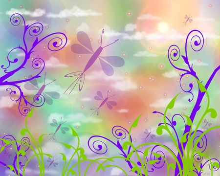 Dragonfly Flight - vector, dragonfly, insect, pastel, summer, computer art, sunny, spring