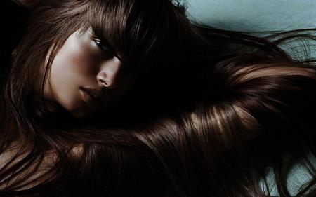 Resting in Brown and Blue - fashion, felix lammers, woman, brown hair