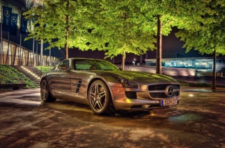 Mercedes Roadster - sport, hdr, parking, golden