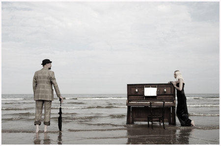 The Pianist - woman, piano, pianist, man, sea