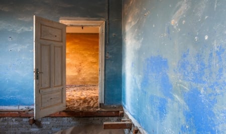 THE DOOR INTO SUMMER - summer, sand, door, walls, abstract, blue