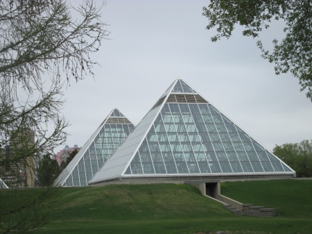 The botanical gardens of Edmonton AB - trees, glass, pyramids, photography, green, grass