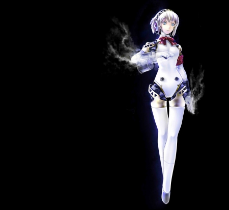 Aegis - persona 3, anime, female, warrior, mad, evil, dark, armor, aegis, plain, horror, hd, creepy, darkess, anime girl, realistic, bodysuit, hot, girl, simple, persona, cg, black, angry, white, sinister, cute, smoke, 3d, sexy