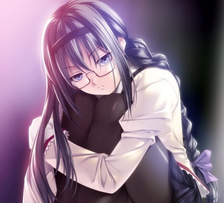 Akemi Homura - homura, anime, akemi, female, long hair, akemi homua, hd, sunglasses, anime girl, realistic, hot, girl, brown hair, cg, braids, glasses, cute, 3d, sexy