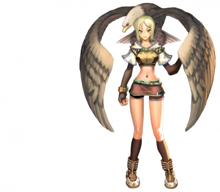 Hunter - ragnarok online, mmorpg, cute, blond hair, plain, video game, game, rpg, blonde, hot, anime girl, girl, eagle, wings, white, ragnarok, blonde hair, feather, simple, bird, short hair, wing, anime, hd, warrior, sexy, female