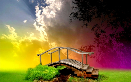 BRIDGE of DREAMLAND - colors, bridge, fantasy, clouds