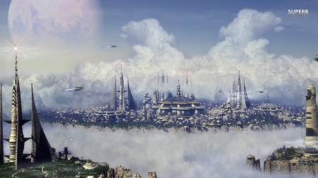 Cloud City - city, paintings, fantasy, cloud