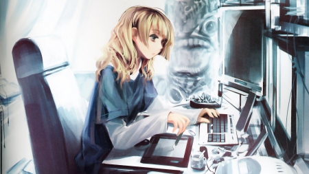 Anime - anime, computer, girl, cg